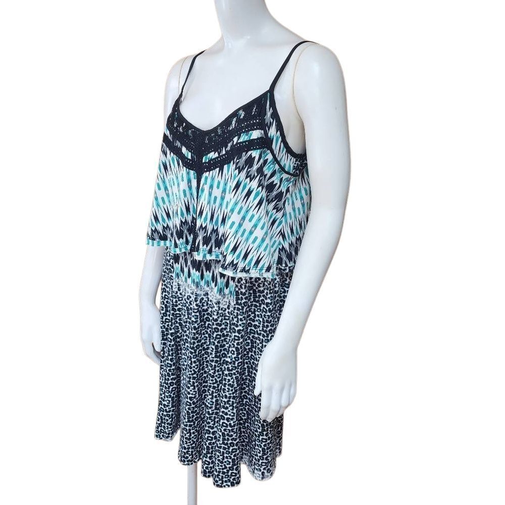 NWT Vanity Teal, Black, & White Southwestern & Leopard Print Dress (M)